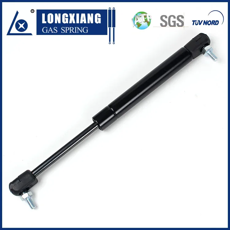 Complete lift gas spring with plastic ball socket end fittings